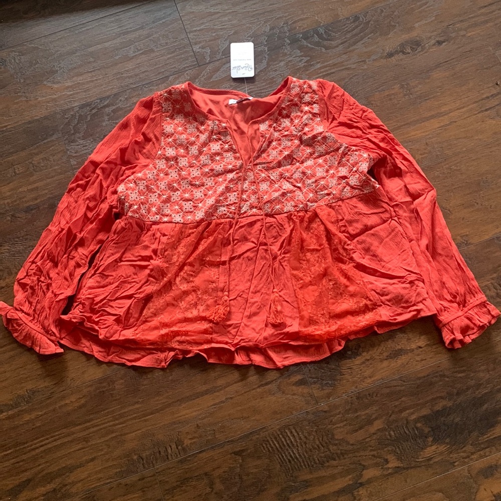 Polagram Rust Color Peasant Blouse. Size L.